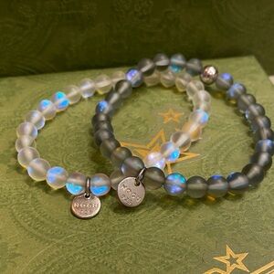 Elegant Gray and White Beaded Bracelets